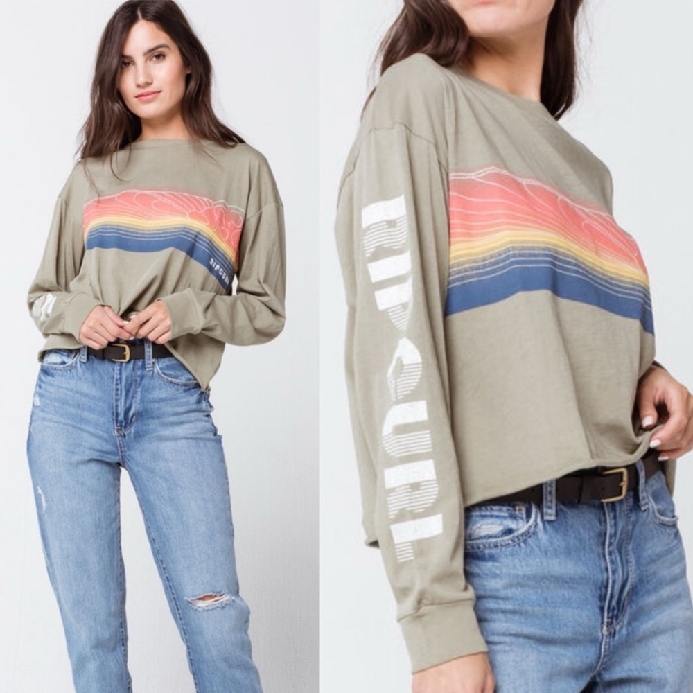 Rip Curl Scenic Waves Oversized Crop Long Sleeve Tee L - Picture 2 of 13
